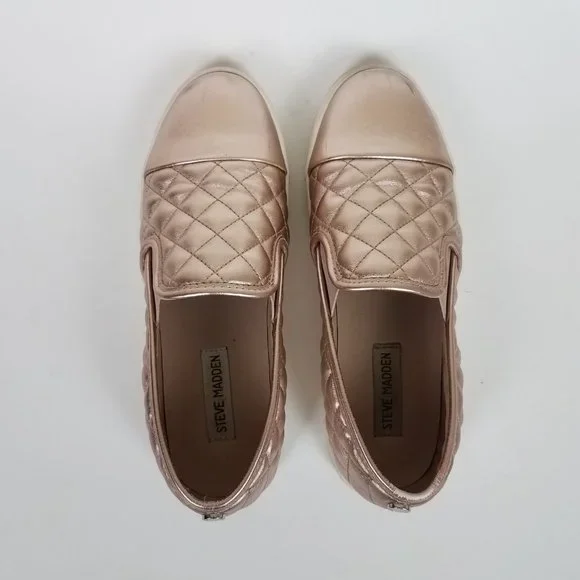 Steve Madden Zaander Pink Rose Gold Shiny Faux Leather Slip On Loafers - Picture 8 of 16